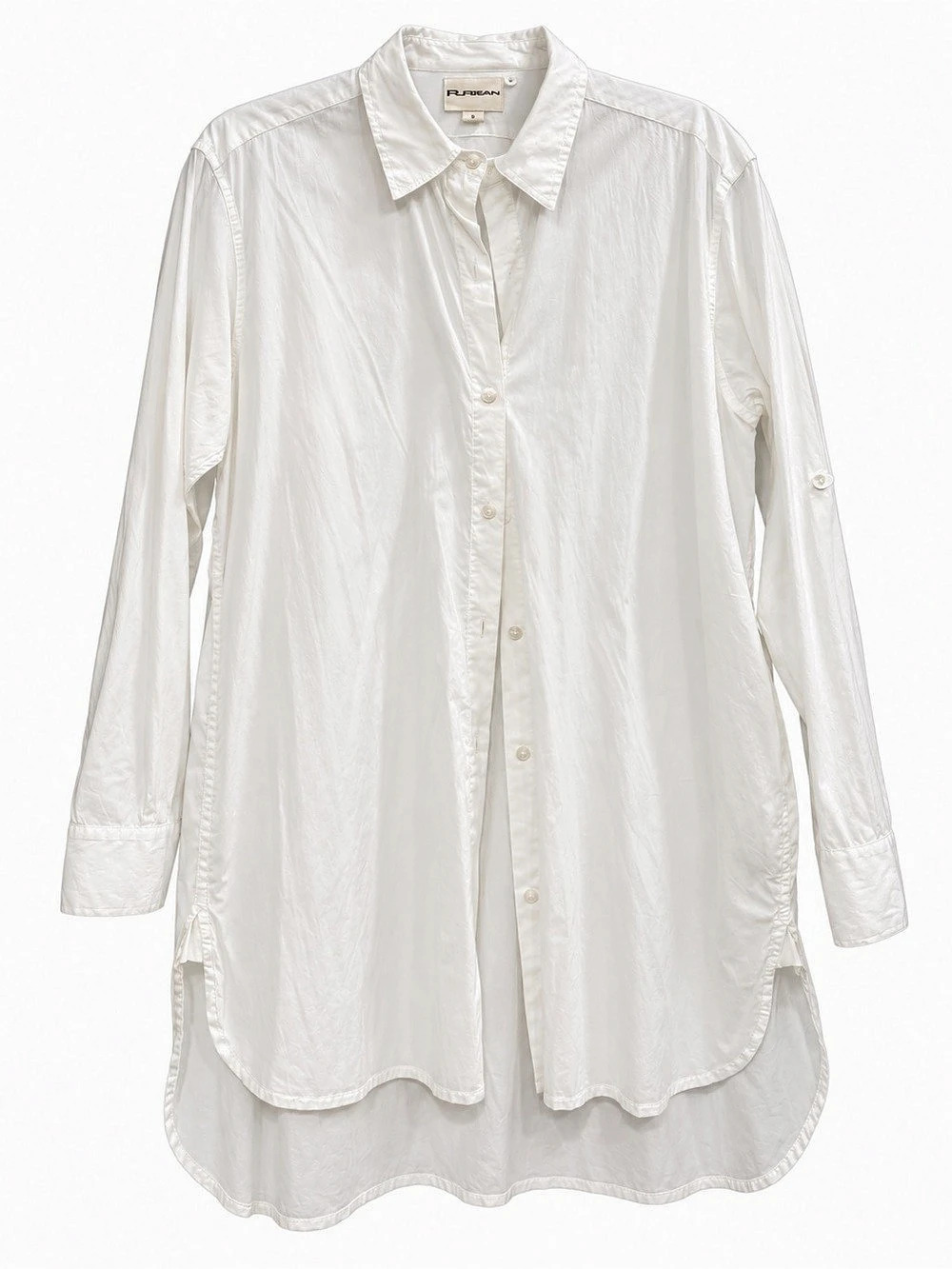 Pure Energy Longline Button Down Cotton Shirt in White
